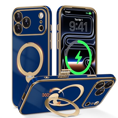 GolbinBox for iPhone 17 Pro Max Case with 360° Spin Magnetic Stand,[Compatible with Magsafe] [Military Protection][Built-in Ring Holder] Camera Control Phone Case for 17 Pro Max,Deep Blue