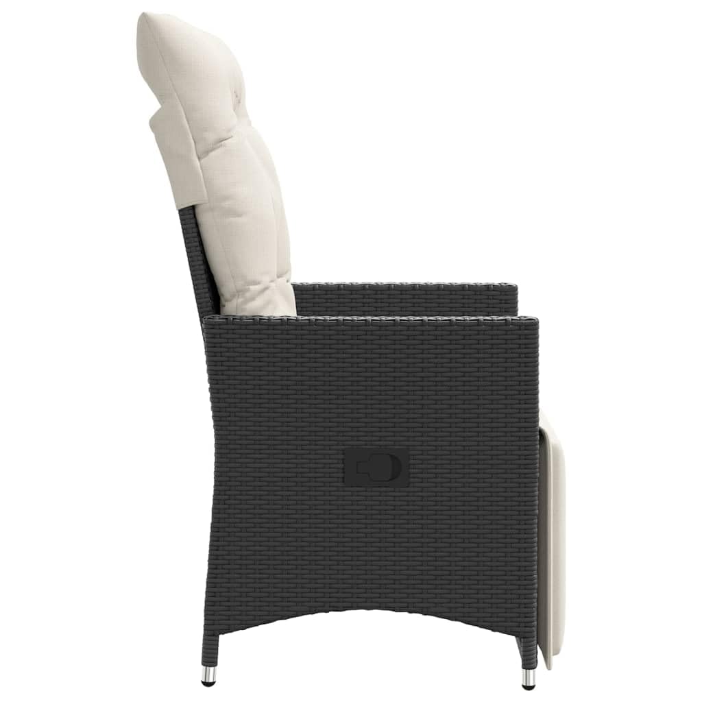 Poltrona reclinabile da giardino con cuscini in rattan sintetico nero sedie esterne resistenti alle intemperie, poltrone per terrazze, mobili da giardino