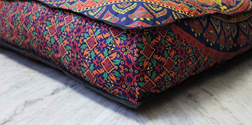 Indian Craft Castle New Blue Ombre 24" Mandala Barmeri Large Floor Pillow Cover Cushion Meditation Seating Ottoman Throw Cover Hippie Decorative Zipped Bohemian Pouf Ottoman Pom Pom Cases 24" Square #TOP1