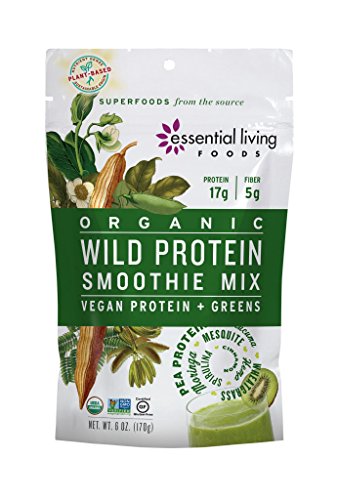 Essential Living Foods Organic Wild Protein Smoothie Mix, With Super Greens, Moringa, Spirulina, Wheatgrass, Mesquite, Lucuma, Vegan, Non-GMO, Gluten Free, Kosher, 6 Ounce Resealable Bag Essential Living Foods Organic Wild Protein Smoothie Mix, With Super Greens, Moringa, Spirulina, Wheatgrass, Mesquite, Lucuma, Vegan, Non-GMO, Gluten Free, Kosher, 6 Ounce Resealable Bag