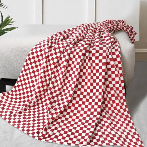 Image of BEILIMU Baby Blanket for Kids Comfy Durable Corduroy Toddler Blanket with Double Layer Dotted Backing Checkerboard Grid Chessboard Gingham Warmer Bed Blankets for Home Decor Red, 50 x 60 Inch