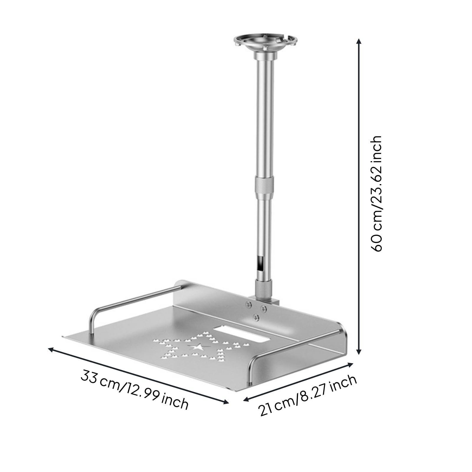 Soporte de Proyector Montaje de Techo Bandeja Ajustable Poste Telescópico Construcción de Aleación de Aluminio Estabilidad con Placa Redonda, 30-60cm