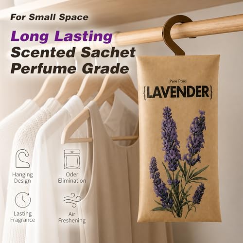 Image of 12 Pack Lavender Scented Sachets for Closet and Drawer, Hanging Air Freshener Deodorizer for Stagnant Air, Long Lasting Odor Eliminator for Clothes, Wardrobe, Car and Home Storage
