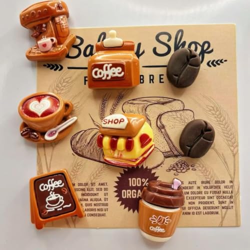 Image of 8 Pc Coffee Theme Fridge Magnet Set for Refrigerator Door | Cute 3D Cafe Magnets for Kitchen Decor | Decorative Magnets