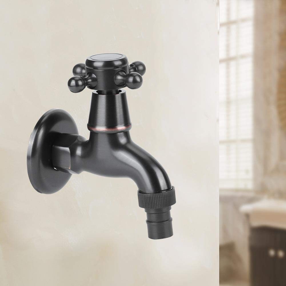 Generico Rubinetto per Lavatrice in Stile retrò con Filettatura G1/2", in Ottone Nero, Apertura Rapida e Classica Maniglia a Croce. Ideale per Bagno e Giardino. Design Resistente ed Elegante.