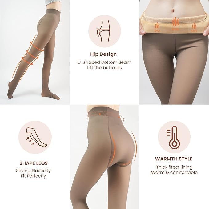Image of X-CHENG Fleece Lined Tights Sheer Women - Fake Translucent Warm Pantyhose Leggings Sheer Thick Tights for Winter