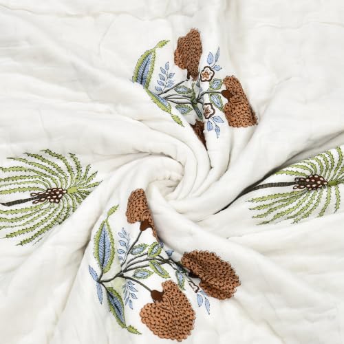 Image of BLOCKS OF INDIA Cotton Single Size Quilt Hand Block Print for Light Winters (60x90 Inches) (Open Green Motifs)