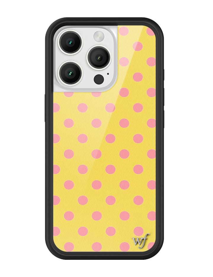 Image of Wildflower Cases - iPhone 16 Pro Compatible - Polka Dot - Yellow & Pink | Impact-Certified 6.5 ft Drop Protection Case, Raised Protective Bumper, Cute Aesthetic Design, Women-Owned Small Business