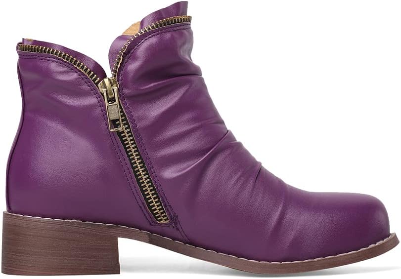 MRKEWUNEY Casual Ankle Boot for Women Low Heel Cowgirl Boots Chunky Heel Boots