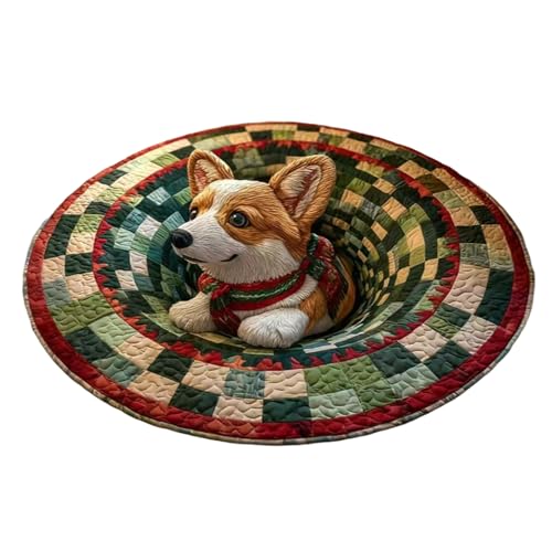 クリスマス ラグ 室内用 - サンタクロース ノーム 犬 カーペット | オプティカル イリュージョン ホリデー ラグ クリスマス フロア マット,寝室 キッチン オフィス ホテル ルーム デコレーション パーティー アウトドア パティオ ポーチ ホリデー