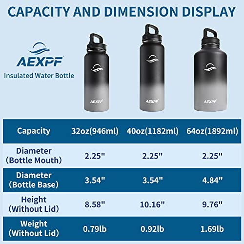 Aexpf 40 Oz Sports Water Bottle, Stainless Steel Vacuum Insulated Water Flask Bottle With Straw Lids, Durable Leakproof Metal Thermos, Water Bottle With Carrying Pouch For Gym Cycling, Black And Gray #TOP6