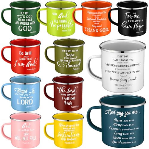 Maxcheck 12 Pcs Christian Gifts Enamel Mug with Handle Religious Coffee Mugs for Women Mother Appreciation Inspirational Cup Bible Verse Gifts for Men Teacher Coworker (Stylish)