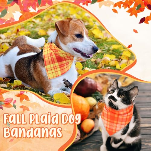 Image of Abbylike 50 Pcs Fall Plaid Dog Bandanas Bulk, Autumn Gingham Pattern
