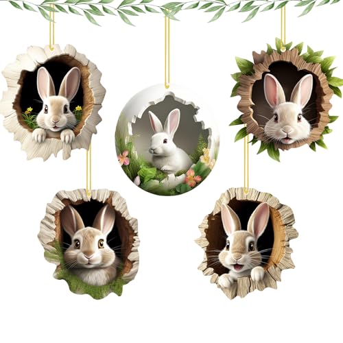 Pendentif Lapin de Pâques, 5 Pcs Décoration de Pâques, Lapin de Paques Decoration, Décoration de Pâques à Suspendre pour Ornements de Pâques et Cadeaux