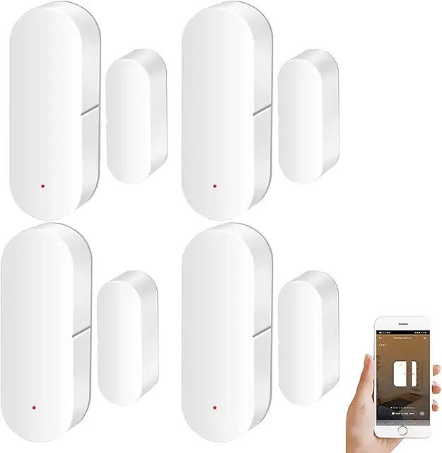 Imagen relacionada con Sensor de ventana de puerta: sensor de puerta inteligente Tuya aplicación gratuita alertas en tiempo real, sensor de contacto de ventana WiFi inalámbrico para seguridad del hogar y automatización del