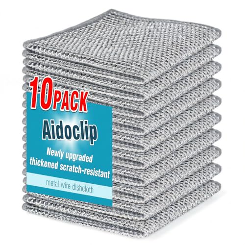 Non-Scratch Steel Wool Dishcloth - 10pcs Set, Multi-Use Kitchen Scrubbers, Durable Cleaning Pads for Wet & Dry Use Grey