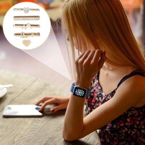 5 Stück Watch Charms Gold,Charms Armband Watch Armband Schmuck,Dekorative Metallringe Schlaufen Kompatibel mit Silikonband,Geeignet für die Meisten Intelligenten Uhrenarmbänder – Bild 7