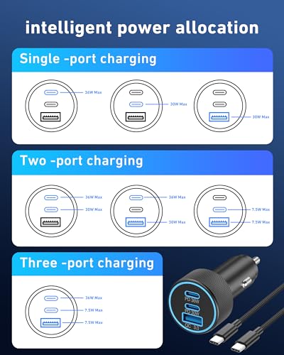 Image of USB C Car Charger, 3-Port 67W Dual USBC & USB-A Car Phone Accessories Fast Power Adapter Cargador Carro PD /QC Cigarette Lighter for iPhone 17 /16 /15, iPad, Samsung Galaxy S25 /S24, Android, 2-Pack