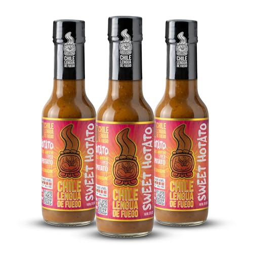 Image of Chile Lengua de Fuego Sweet Hotato - Roasted Sweet Potato & Scotch Bonnet Hot Sauce, Sweet Smoky Gourmet, 5 oz Bottle (Pack of 3)