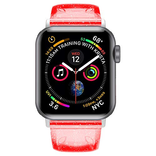 iiteeology Compatible with Apple Watch Band 42mm 41mm 40mm 38mm, Soft Glitter Clear iWatch Bands for Women Series 1-12 - Red - image 4