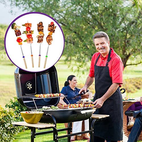 Barbecue Forks-8 Pack Marshmallow Roasting Sticks Extendable Stainless Steel 32 Inch U Shape Hot Dog Fork with Wooden Handle Grilling Skewers for Fire Pit and BBQ Campfire Party - Image 6