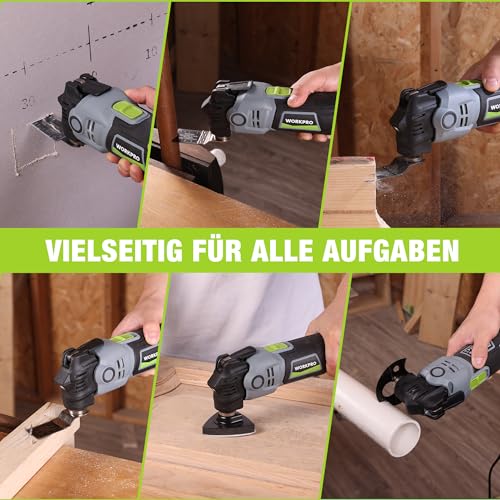 WORKPRO Oszillationswerkzeug, 400W Multifunktionswerkzeug mit 23 Zubehörteilen & Tasche, 6 Geschwindigkeiten (15000–22000 U/min), 3,5° Oszillationswinkel, Ideal zum Schneiden, Schleifen und Schaben