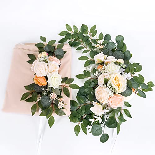 Havii Artificial Wedding Arch Drapes Flowers Kit - 26 X 5Ft Chiffon Fabric Sheer Champagne Backdrop Curtain With 2 Pcs Floral Arrangement Swags For Wedding Arbor Ceremony Decor #TOP1