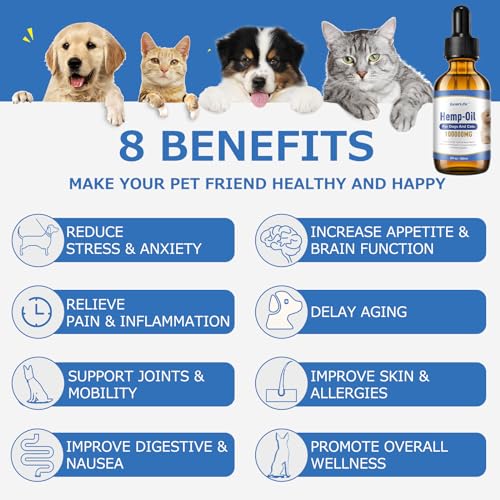 Image of ICYAIR Pet Hemp Oil for Dogs and Cats Help Anxiety Stress Pain Hip Joint Skin Allergies Seizures Relief, Aid Calming Relax Sleep,Organic Hemp Oil Drops for Dog Cat (60mlx2Pack)