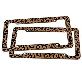 Oxgord 2 pc Leopard Print Plastic License Plate Frame, Orange Brown