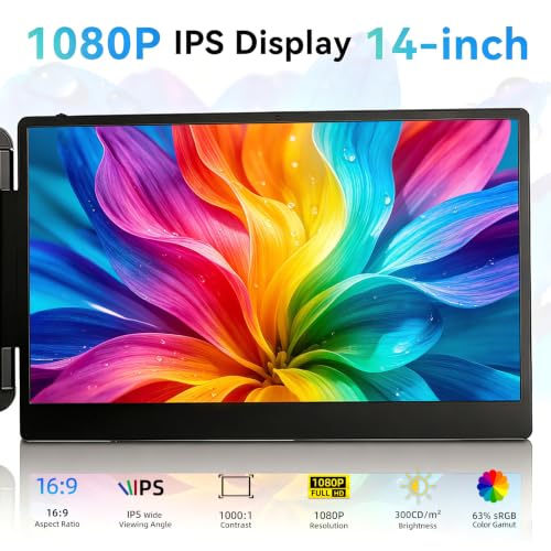 Image of Laptop Screen Extender, 14 inch Portable Monitor for Laptop, 1080P FHD Dual Monitor for 13 inch-17 inch Laptops, Second Extended Computer Monitor for Travel Work, Compatible with Windows Mac Android Switch PS