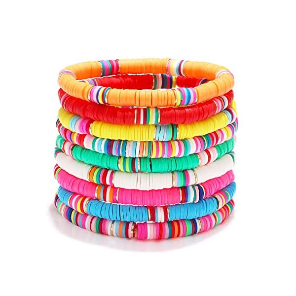 XOCARTIGE Surfer Heishi Bracelets for Women Stackable Rainbow Vinyl Disc Beaded Stretch Bracelets Elastic Layering Friendship Bracelets Boho Summer Beach Jewelry (Style A)