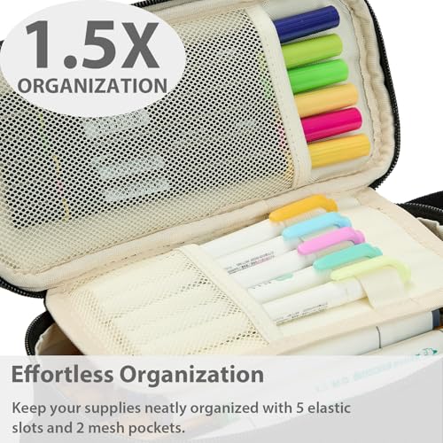 Image of SPACEMATE Pencil Case Pouch Box Bag School Supplies Girls Boys Kids, Cute Preppy Stuff Large Big Capacity Aesthetic Pen Organizer, Back to College Stationary, Coal Black, Standard Stlye, 1800ml