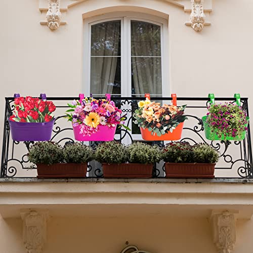 8 Pack Metal Hanging Planters For Railing Balcony 10.6" & 5.1"Multicolor Hanging Flower Pot With Detachable Hooks For Deck Fence Metal Wall Planter Hanging Buckets For Herb Plants Outdoor Garden Decor #TOP4