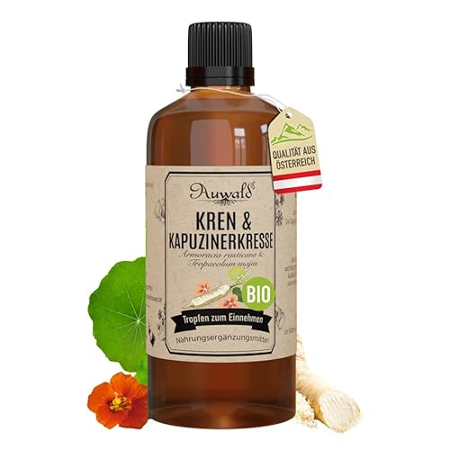 NEU! Auwald Kren/Meerrettich & Kapuzinerkresse Tropfen BIO – Hochwertiger Auszug, Extrakt, Essenz & Tinktur – Frei von künstlichen Zusätzen und Farbstoffen, Hergestellt in Österreich – 100ml