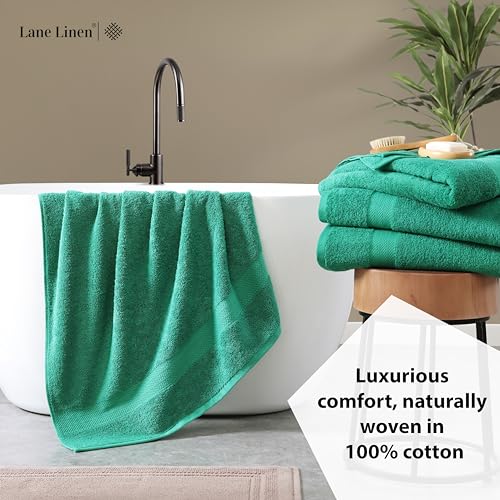 Image of LANE LINEN Bath Towels Pack of 4 (28 inchx54 inch) - 100% Ring Spun Cotton Bathroom Towel Set - Reinforced Edges, Quick Dry, Soft & Absorbent Large Bath Towels - Lightweight, Perfect for Daily Use - Emerald
