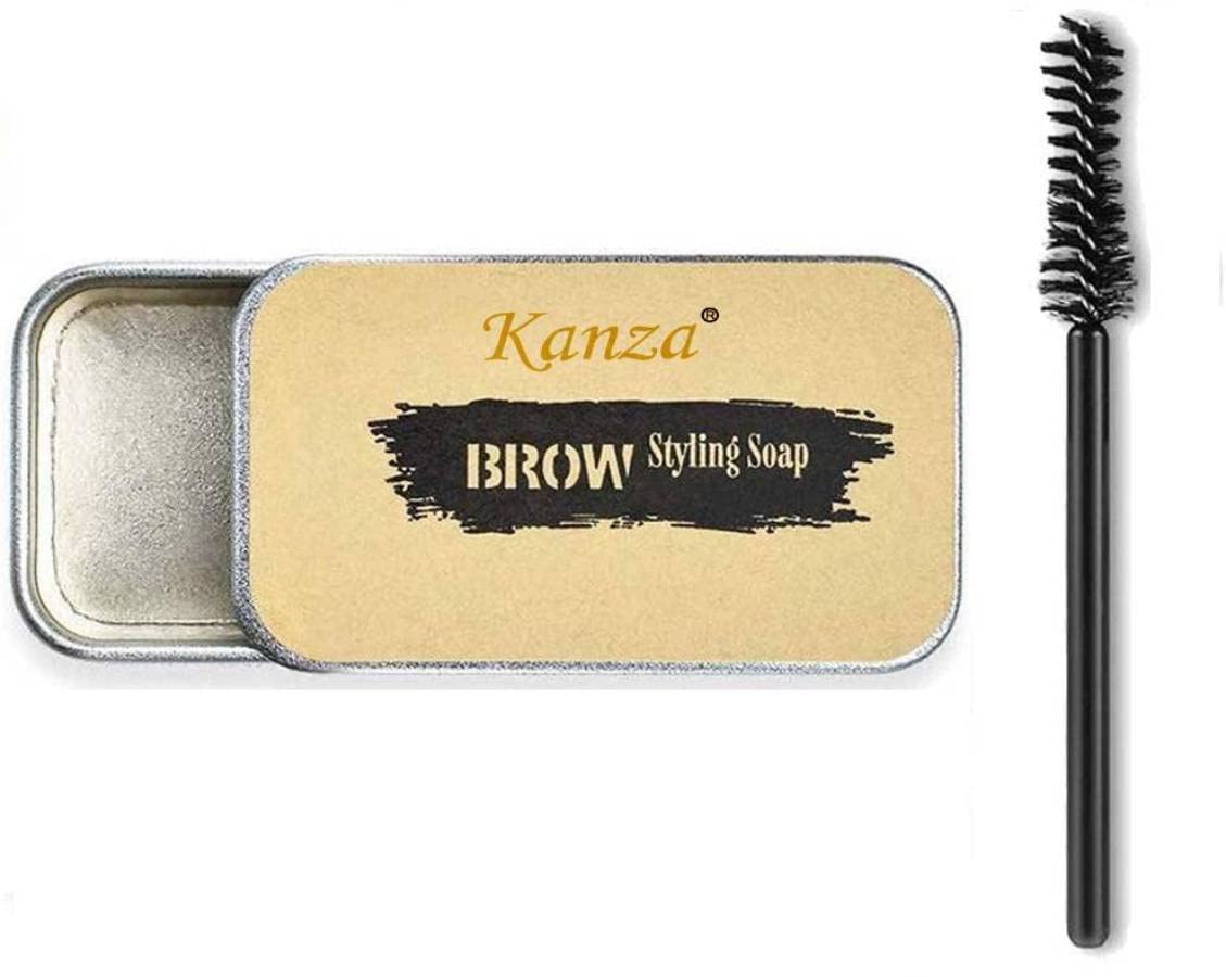 KANZA - Brow Styling Soap with Brow Styling Brush - Water & Smudge Proof - Vitamin E, Jojoba Oil, Natural Beeswax Infused - Eyebrow Gel Makeup Balm Pomade Cosmetics For Women - Single Piece with Brush