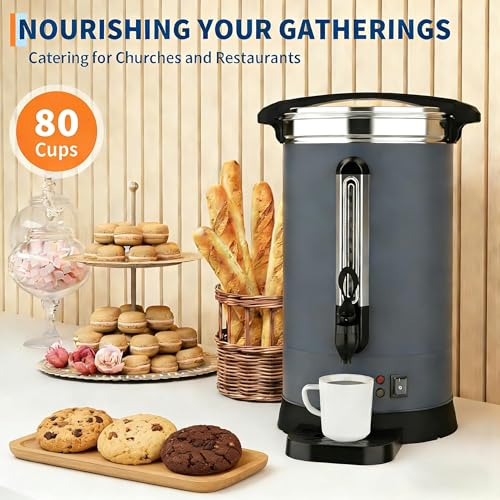 Image of 80-Cup Commercial Coffee Urn, 12L / 3.2Gal Double Wall Insulation Coffee Dispenser, Stainless Steel Hot Water Urn, Large Hot Beverage Dispenser with Automatic Temperature Control for Buffet Catering