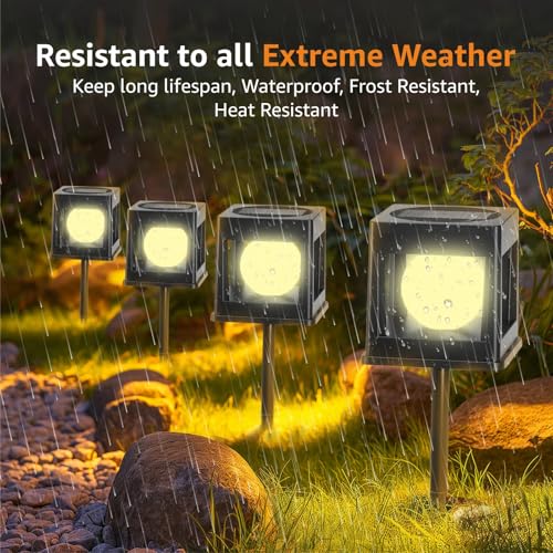 WIDEWINGS Solar Post Led Lights Outdoor, Solar Powered Fence Post Cap Lights, High Brightness Warm Yellow LED Lighting Decor for Garden Deck Patio (2)