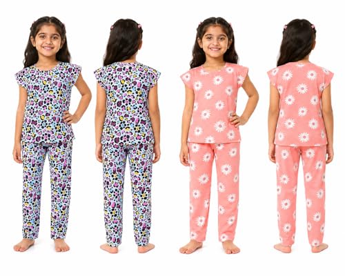 Image of NammaBaby Girl's Cotton Graphic Print Night Suit and Payjama Set - Multipack