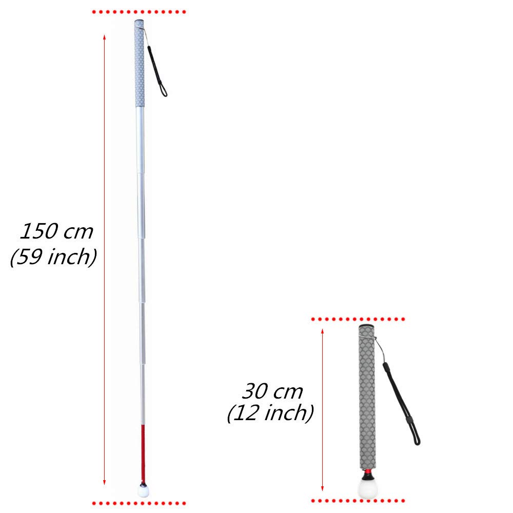 Bastón Telescópico Blanco de 7 Secciones Aluminio 30cm-150cm para Invidentes y Baja Vision, con 2 Punta