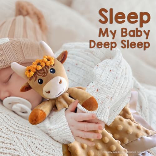 Image of Baby Security Blanket, Soft Baby Lovey Toy Blanket for Girls, Snuggle Toy Lovie Newborn Gift, 2PCS Babies Blankie Girl Highland Cow 16 Inch