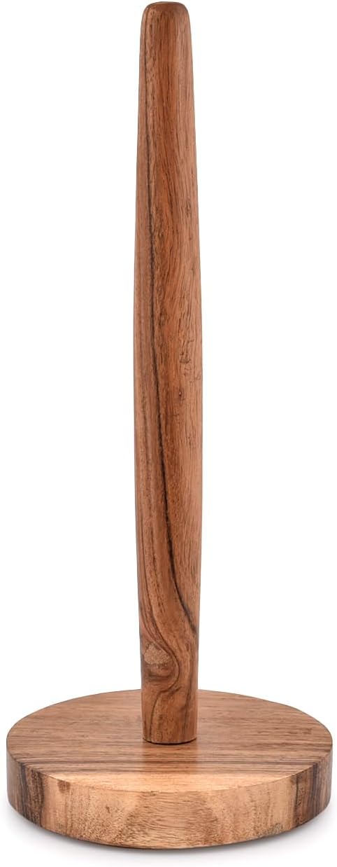 Acacia Wood Paper Towel Holder Decorative Countertop Standing Rolls Holder for Kitchen, Toilet, Pantry and Bathroom (12.7cm x 12.7cm x 30.48cm)