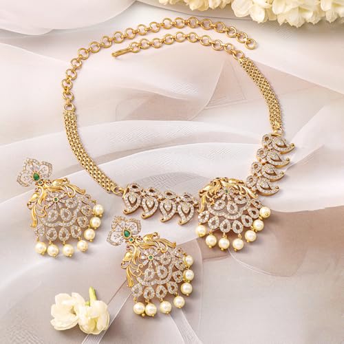 Image of Rubans American Diamond Zirconia Necklace Set Traditional Stylish Jewellery Gift for Women & Girls