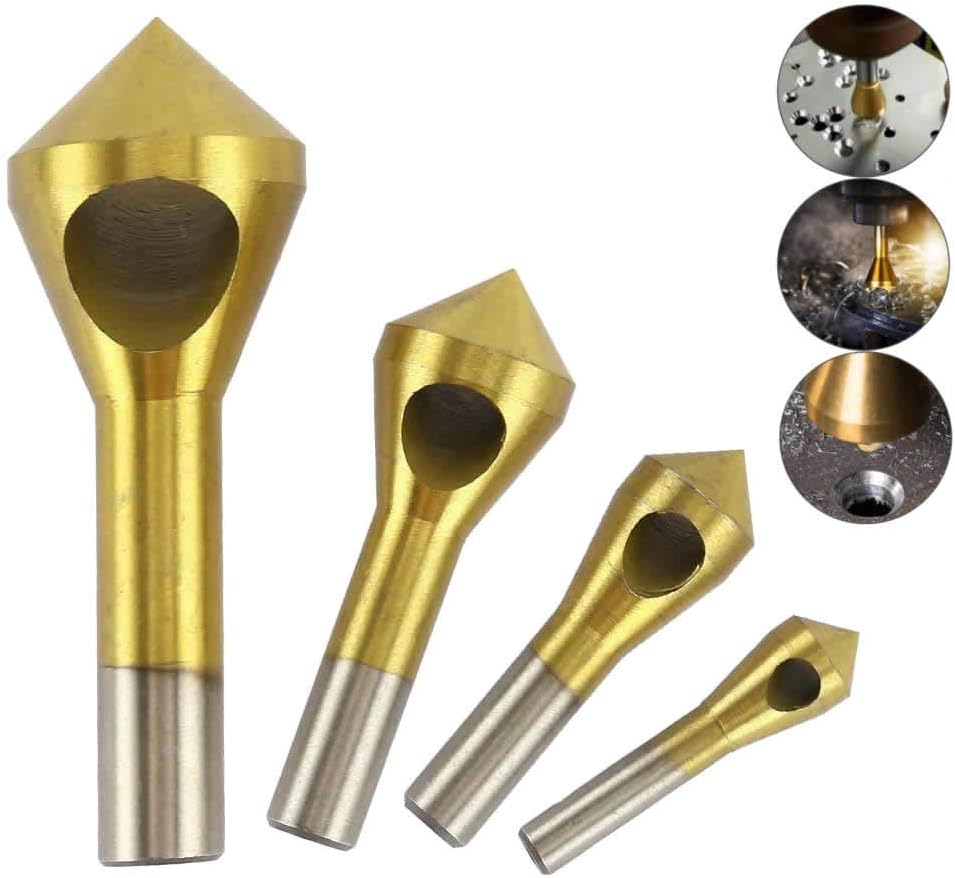 Kang 4x Chamfer Countersink Deburring Drill Bit Set Crosshole Cutting Metal Tool Gold