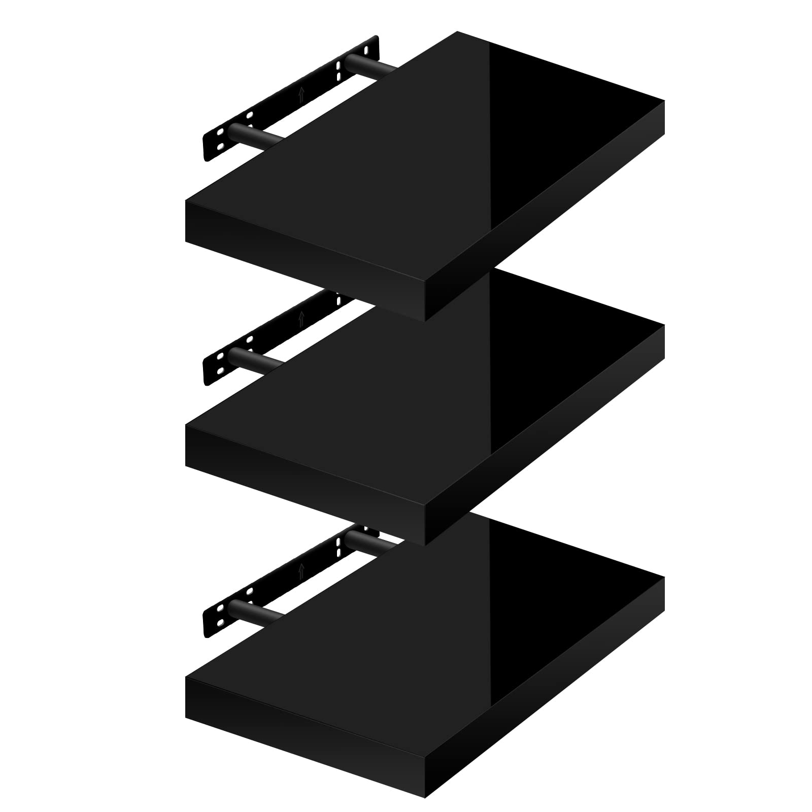 WOLTU High Gloss Floating Shelves,Set of 3 Wall Shelf,CD DVD Storage Corner Shelf, Premium Wooden Shelves for Bedroom LivingRoom kitchen 30x22.9x3.8cm, Black, RG9489sz-3 โ image 1