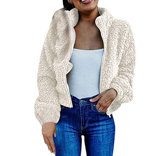 LENXH Ladies Lace Zip Cardigan Jacket Fashion Plush Coat Long Sleeve Solid Color