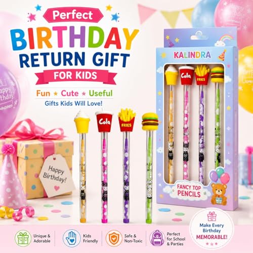 Image of Pack of 8 Cute Food Bullet Pencils | Non-Sharpening Push Pencils | Burger Fries Ice Cream Soda Theme | Kids School Stationery Set | Birthday Return Gift for Boys & Girls