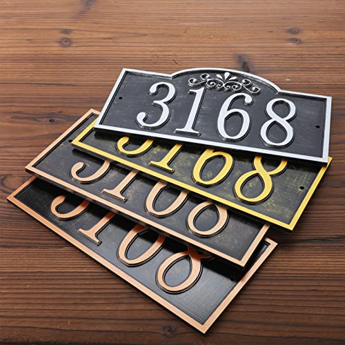 Artmake Address Plaque Sign - Hand-Carved House Number Plaque Sign,Home Address Signs For Outdoor Cast Metal Address Plaque, Arched Rectangle 12" X 7.25" - Black With Gold Numbers #TOP2
