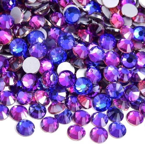 Image of 2880pcs Glass Flatback Rhinestones for Nail Art Crafts, Multi-Size Round Crystal Gems for DIY Decoration 2-4.8mm SS6-20 Purple Velvet