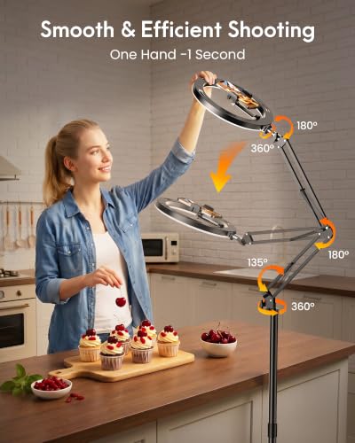 Image of LUXSURE Ring Light Tripod for iPhone,Ring Light with Stand and Phone Holder,LED Overhead Camera Mount with Casters,Phone Tripod with Light and Remote for Video Recor